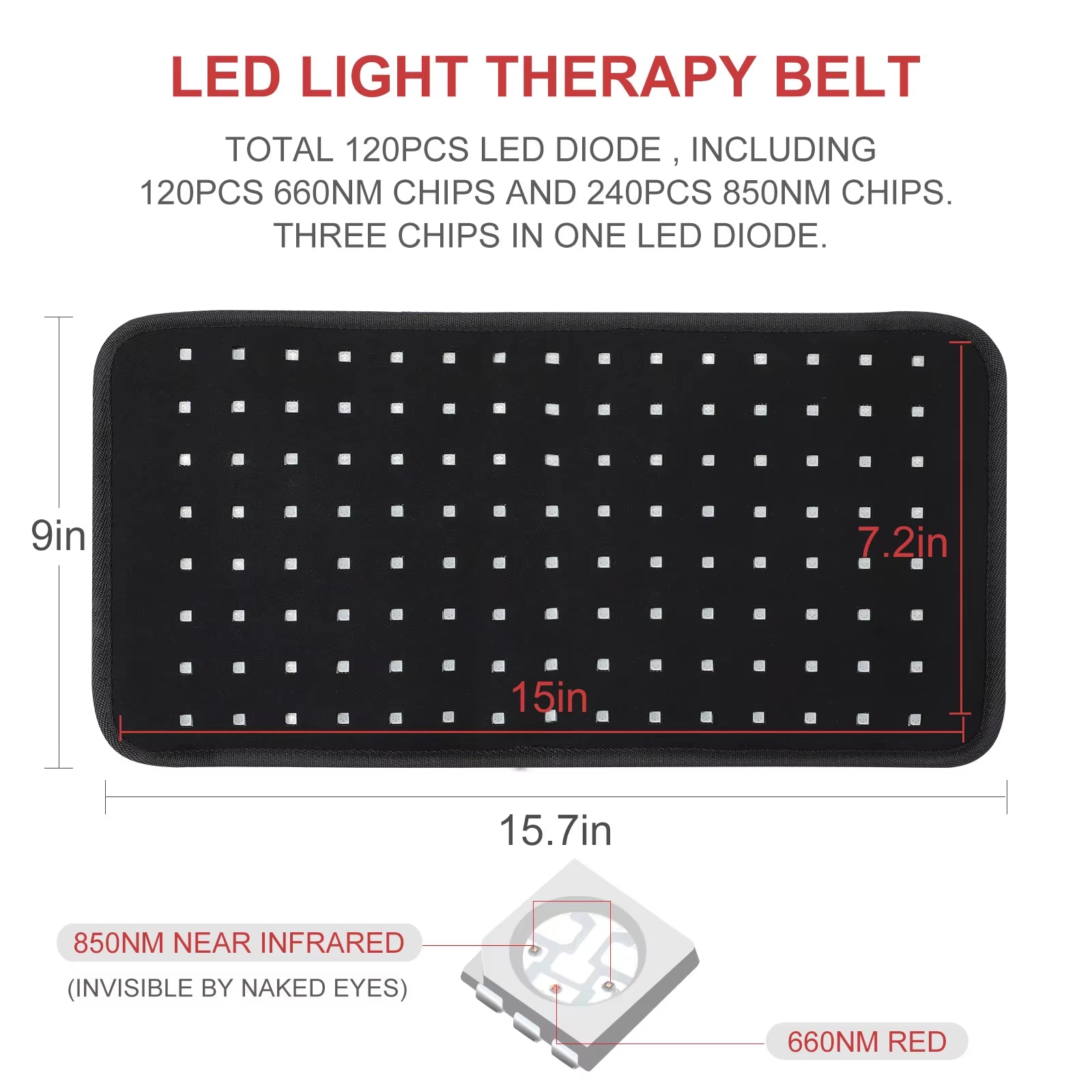 Kinreen 850 Nanometer Infra Belt Wrap Mat Led Red Light Nir near Infrared Wearable Device Red Light Therapy Pad